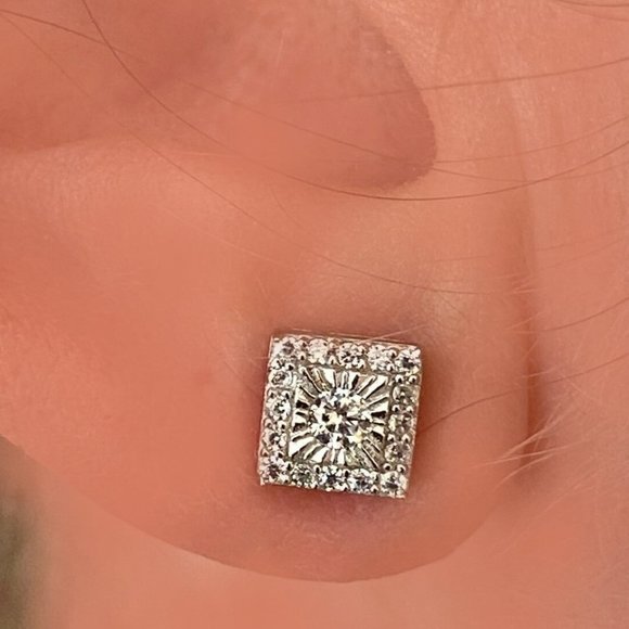 UNISEX Real Solid Sterling Silver Iced Earrings - Picture 3 of 8